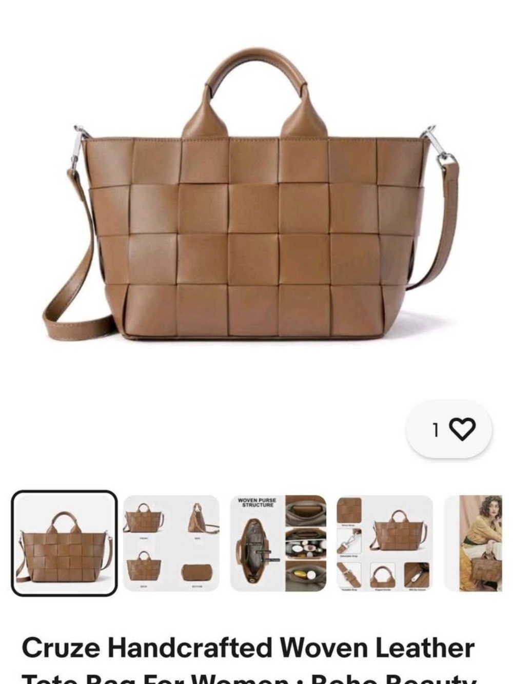 Handcrafted Woven Leather Tote Bag - Brown